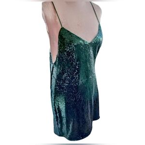 SHEIN~Green Sequin Criss-Cross Strap Backless Formal Mini Dress XL